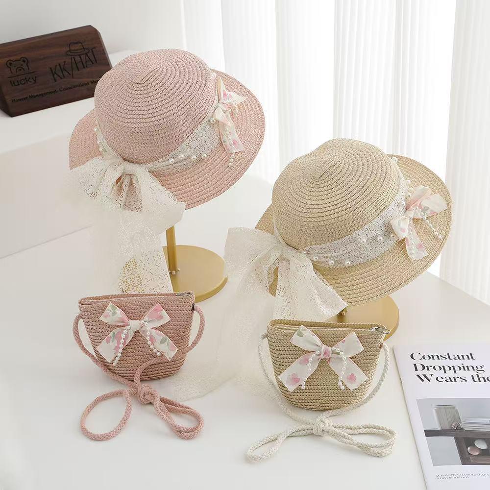 Children's Wide Brim Straw Hat with Ribbon - Cute Sun Protection for Beach Vacation