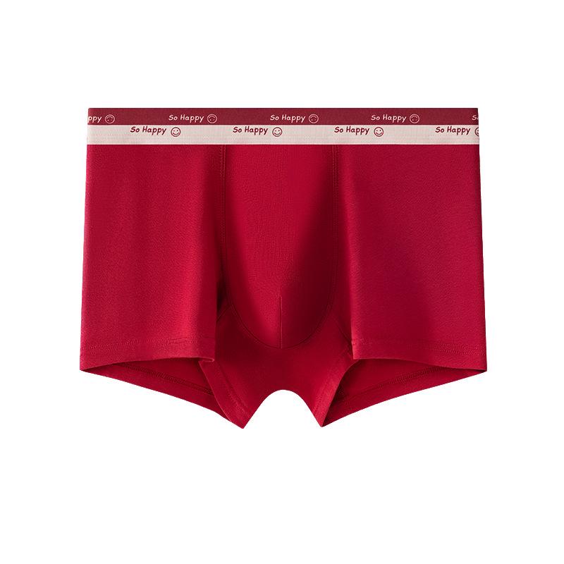 2113 Cuecas Boxer de Algodão Vermelho Benmingnian Masculinas com Estampas Fofas de Ano Novo