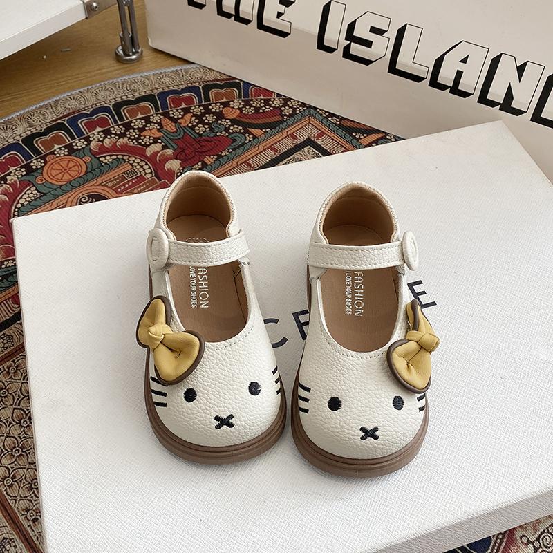 

Spring and Autumn New Girl Princess Leather Shoes Korean Edition Cute Cartoon Bow Girl Comfortable Casual Flat Shoes 21 бежевый