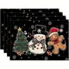 4/6pcs Set Winter Snowman Tree Gingerbread Black Background Pattern Christmas Placemats Seasonal Everyday Holiday Decorations Suitable for Home