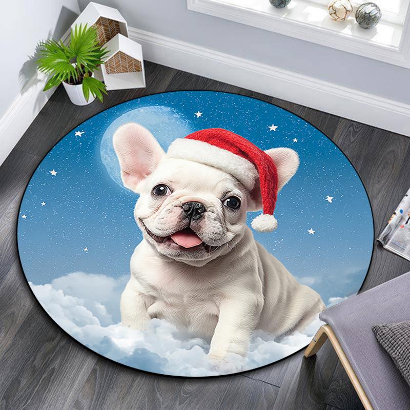 French Bulldog Round Area Rug,Carpet Rug for Living Room Bedroom Sofa Playroom Decor,Non-slip Floor Mat