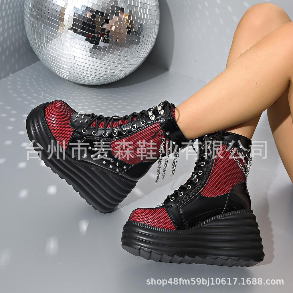 Large size women's shoes autumn and winter Martin boots lace-up muffin platform short boots round head fashion women's boots