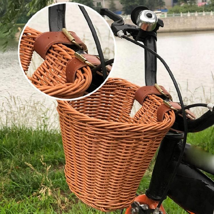 Plastic Wovens Bicycles Basket Detachable Wicker Front Handlebars Bikes Basket
