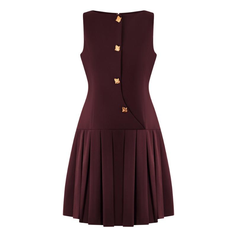 Women's Wide-hem Pleated Cinched Waist Sleeveless Dress