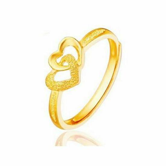 Gilded Brass Adjustable Heart Floral Ring for Women - Imitation Gold