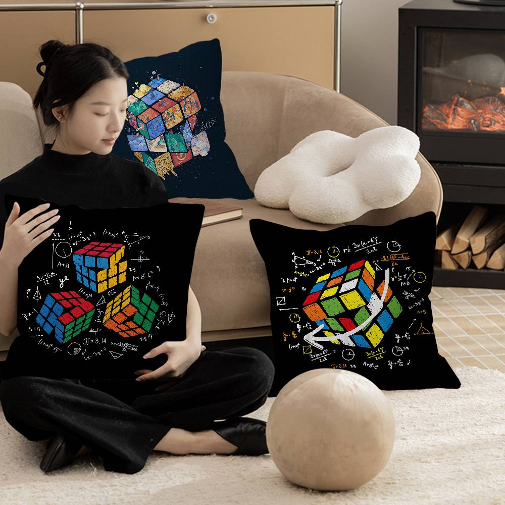 Car Living Room Sofa Cushion Cover Rubik'S Cube Cartoon Pattern Cushion Cover Luxury Home Decoration Pillow Cover