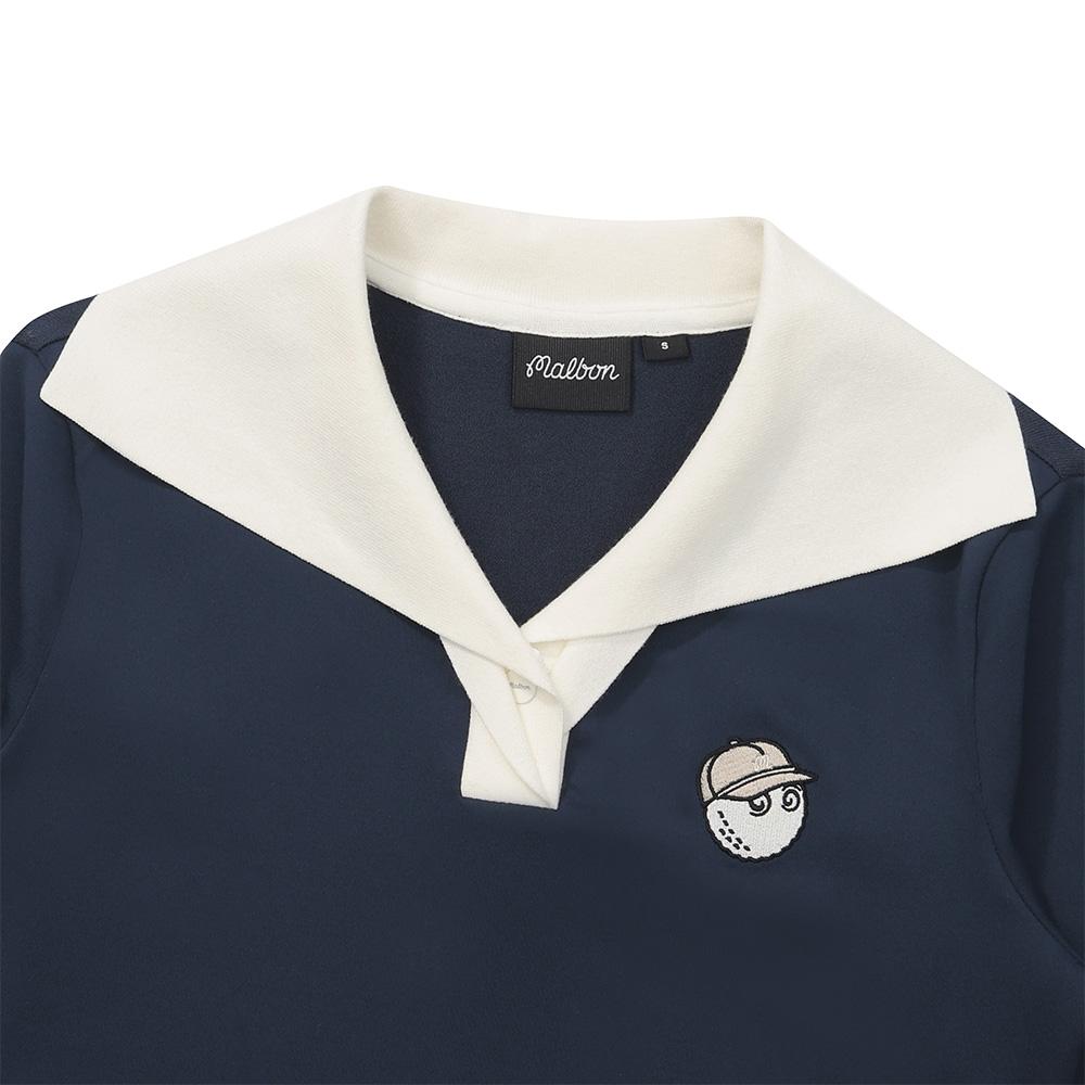 MALBON GOLF Knit Hybrid Polo Shirt Navy (Woman)