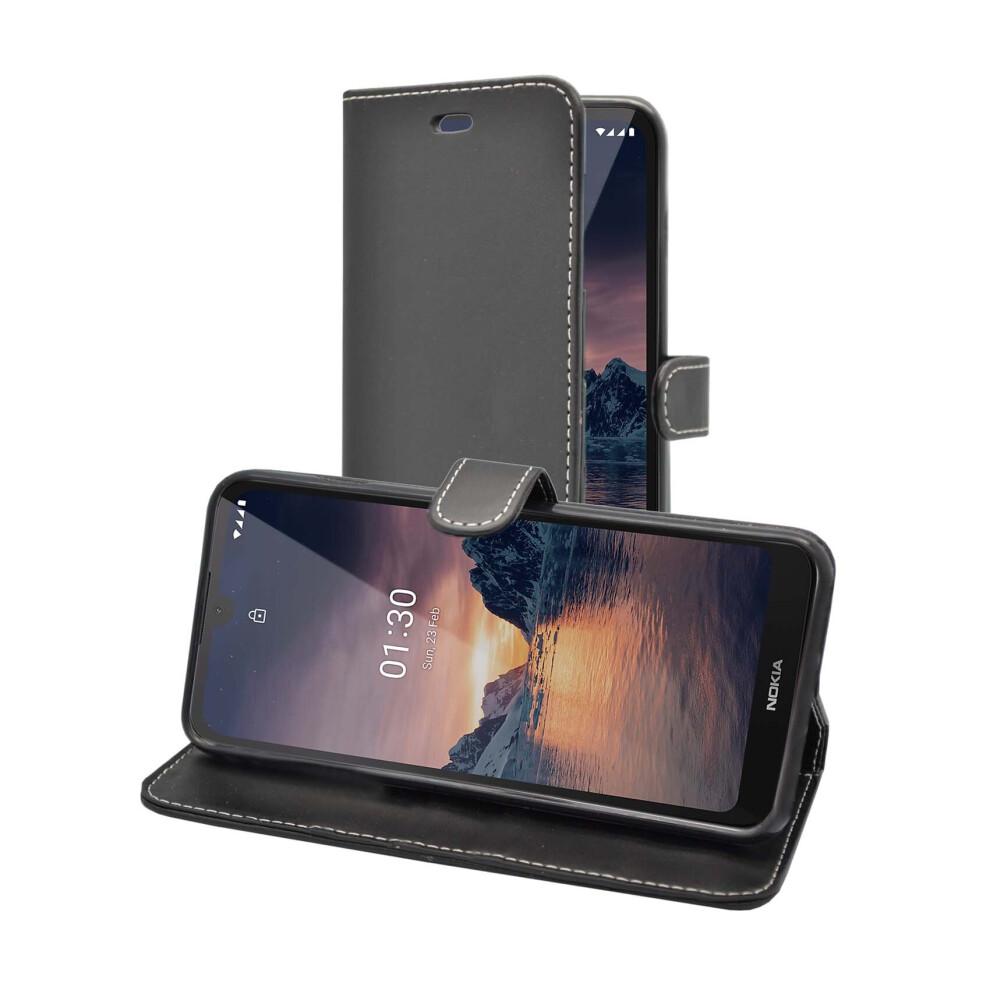 Nokia 1.3 Schwarz Wallet Flip PU-Lederhülle - Magnetverschluss, Schlanke Schutzhülle mit einfachem Portzugang