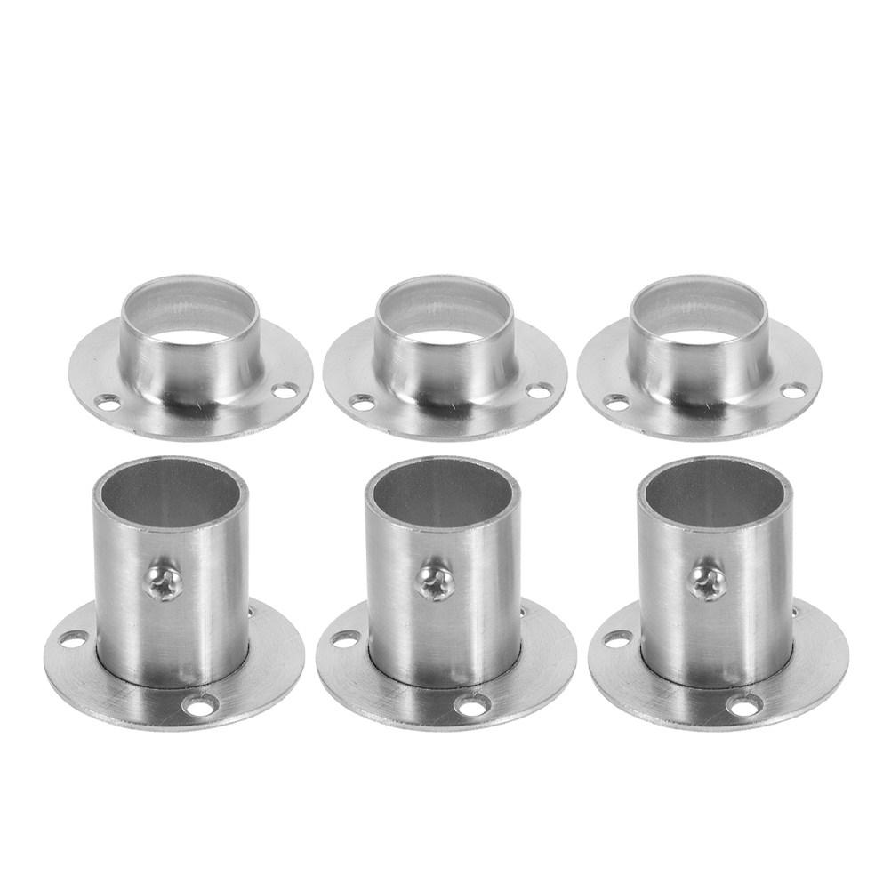 6Pcs Stainless Steel Closet Rod Base High Foot Flange Pipe Mount Heavy Duty Closet Rod End Supports for Wardrobe Shower Curtain