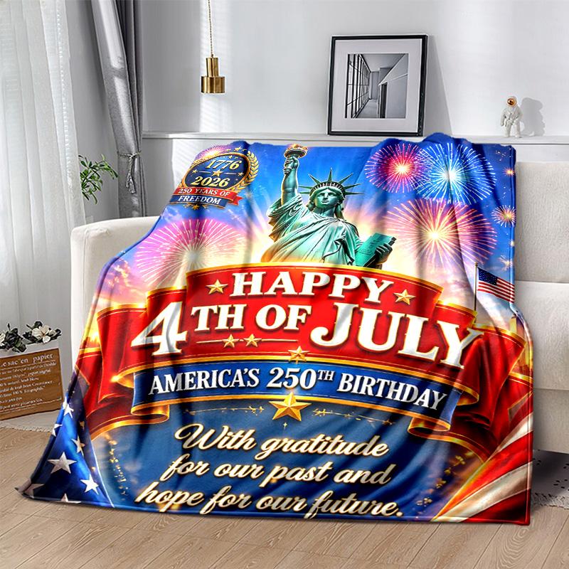 1pc Independence Day Celebration Flannel Blanket Soft Warm Throw Blanket for Bedroom Living Room Bed Travel Camping Picnic Gift. MT7160123