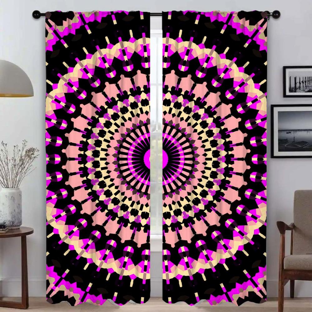 Trippy Vibrant Mandalas Curtains Child Room Partition Halloween Decoration Blackout Curtain for Room 2 Panel Tulle for Bedroom