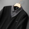 Men's Plus Size Fleece-lined Faux Two-piece Shirt Collar Sweatshirt