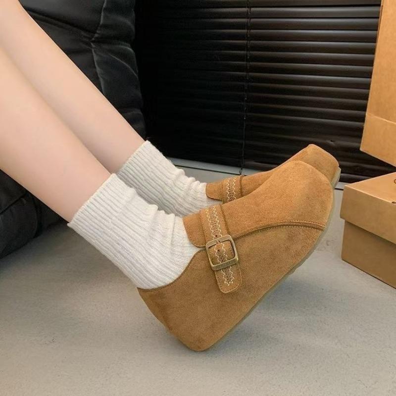 New Height-increasing One-legged Half-slipper Retro Thick-soled Fleece Shoes for Women