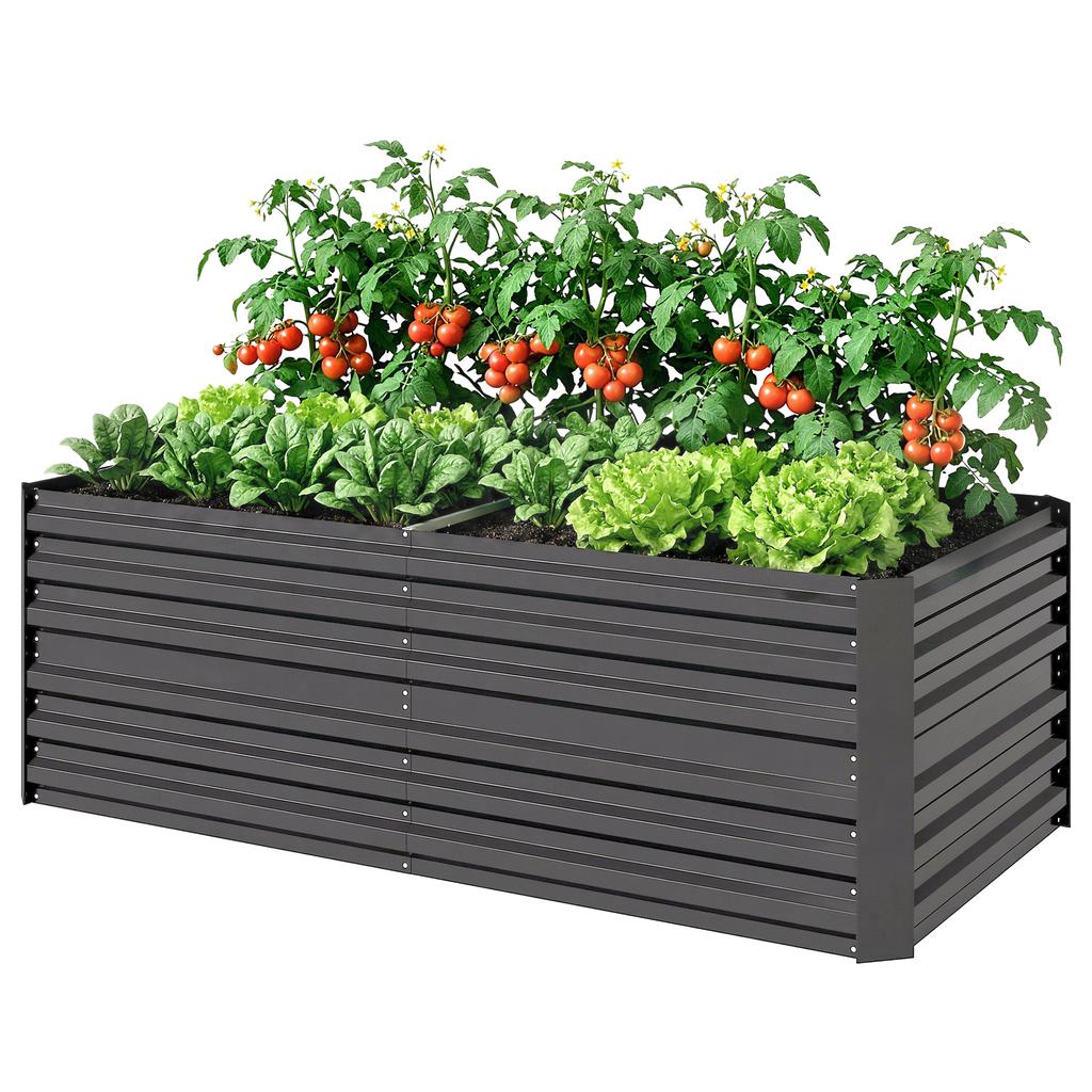 Raised Beds for Garden, Galvanised Steel Outdoor Planters with Multi-reinforced Rods, 180 X 90 X 59 Cm, Dark Grey