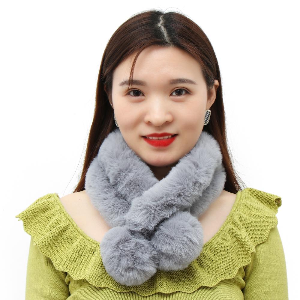 Faux Fur Plush Student Gift Windproof Fur Ball Cross Scarf Neckerchief Plush Scarfs Warm Bib