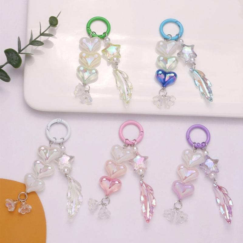 Sweet Heart Keychains Party Gifts Acrylic Material Cute Feather Keychains Handbag Pendent Keyrings for Women Girls
