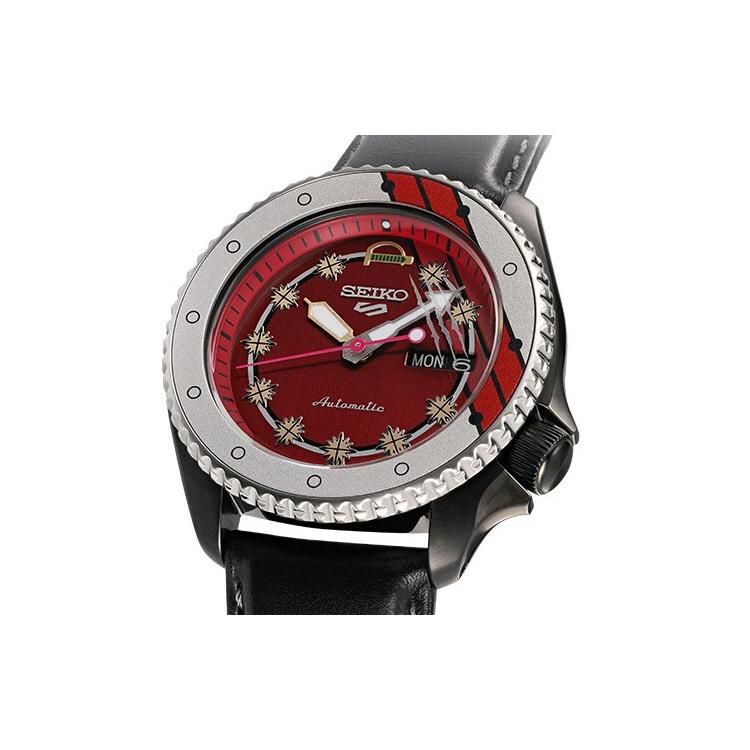 Seiko Relógio SEIKO5 Movimento Mecânico Pulseira de Couro Relógios Masculinos Mostrador Vermelho SRPH03K1