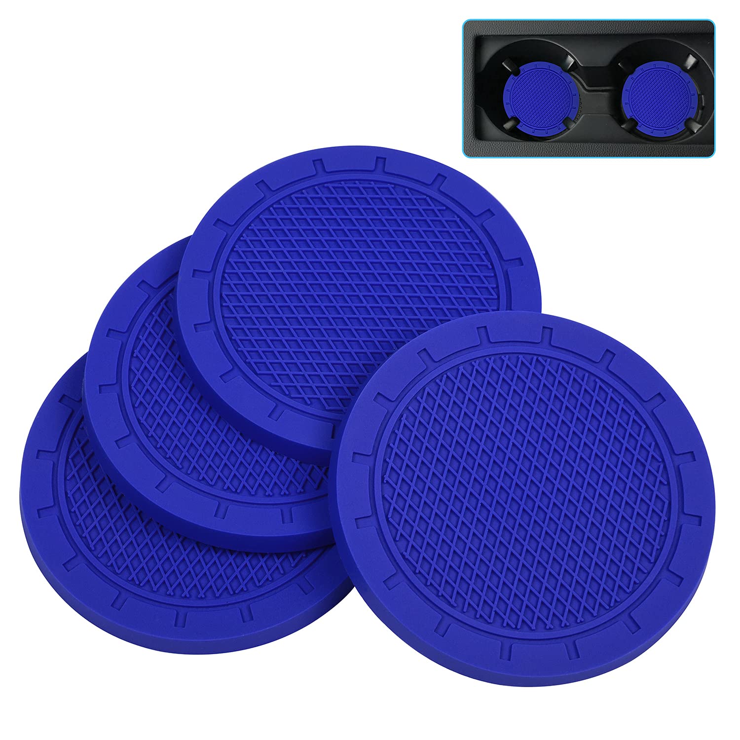 Wisdompro Car Non-Slip Coaster Drink Holder Cup Mat Vinyl Anti-Slip Vibration Proof Round 70mm Diameter 4pcs Blue 70mm