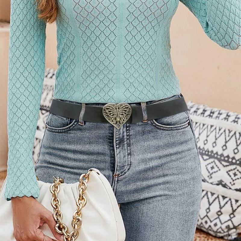 Love Heart Butterfly Buckle Belt for Teens Casual Belt Pants Jeans Belt Eye Catching Waistband Women Accessories