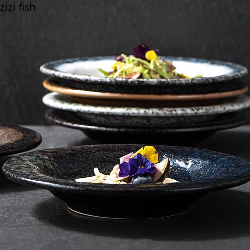 Vintage Ceramic Dinner Plate Thick Soup Plate Pasta Plate Salad Plates Dessert Dish Snack Plates Restaurant Specialty Tableware