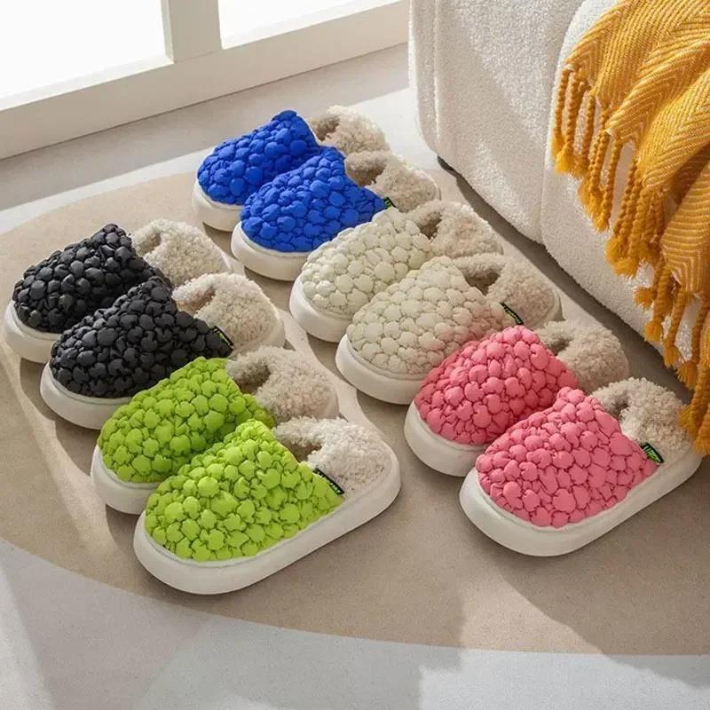 Fashion Winter Plush Hairball Slippers For Women Fashion Fluffy Warm Fur Home Slippers Indoor Outdoor Waterproof Furry Slides