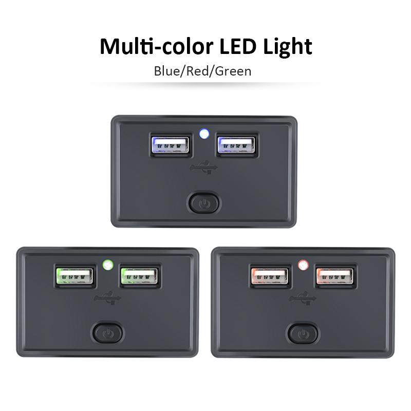 12V/24V USB-Ausgang 4.8A Dual-USB-Ladebuchse Wasserdichtes Autoladegerät-Panel mit Schalter für Auto Marine Boot Wohnmobil Bus LKW