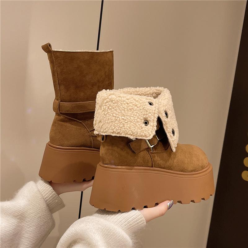 7026-2 Thick-soled Snow Boots Two Wear Martin Boots Women's 2025 Winter New Velvet Fashion Short Boots Non-slip Snow Boots