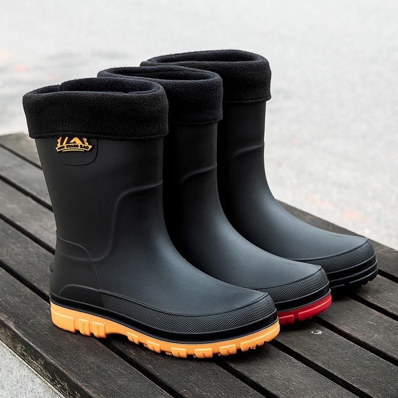 New Medium Tube Rain Shoes Men's Fashion Non-slip Water Boots Warm Rain Boots Fashion Rubber Shoes