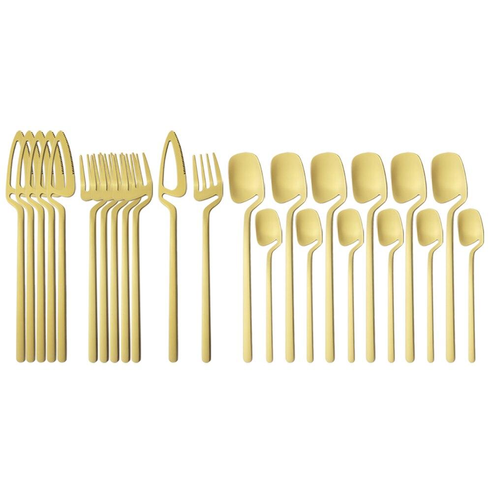 24dílná barevná sada příborů, nová sada nožů, vidliček, lžíc a nádobí z nerezové oceli 18/10, sada kuchyňského stříbra