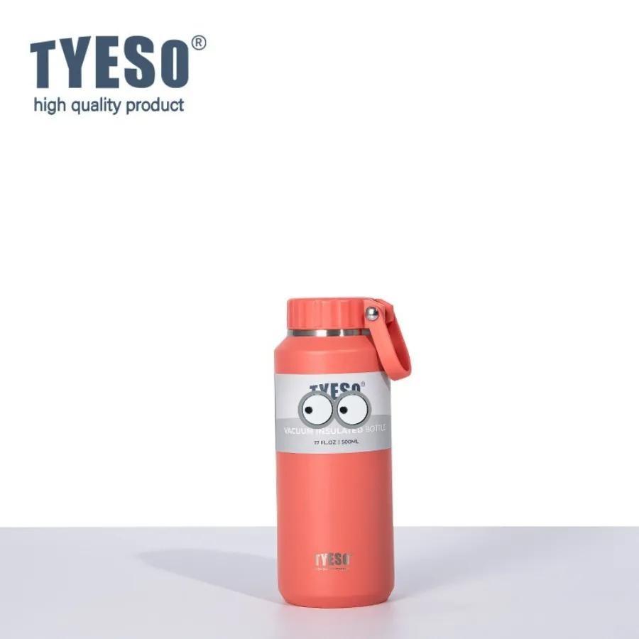 Tyeso 500ml Thermoses with Handle Large Capacity Insulated Easy-Pull Cup Sport Water Bottle for Men Women Portable Mug Hydration with Eye Sticker