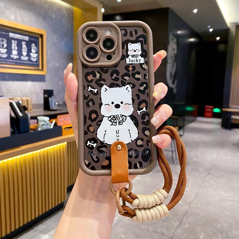 American Leopard Print West Highland Suitable for OPPO A5pro Cartoon Mobile Phone Case New Realme14X Creative Hand Rope