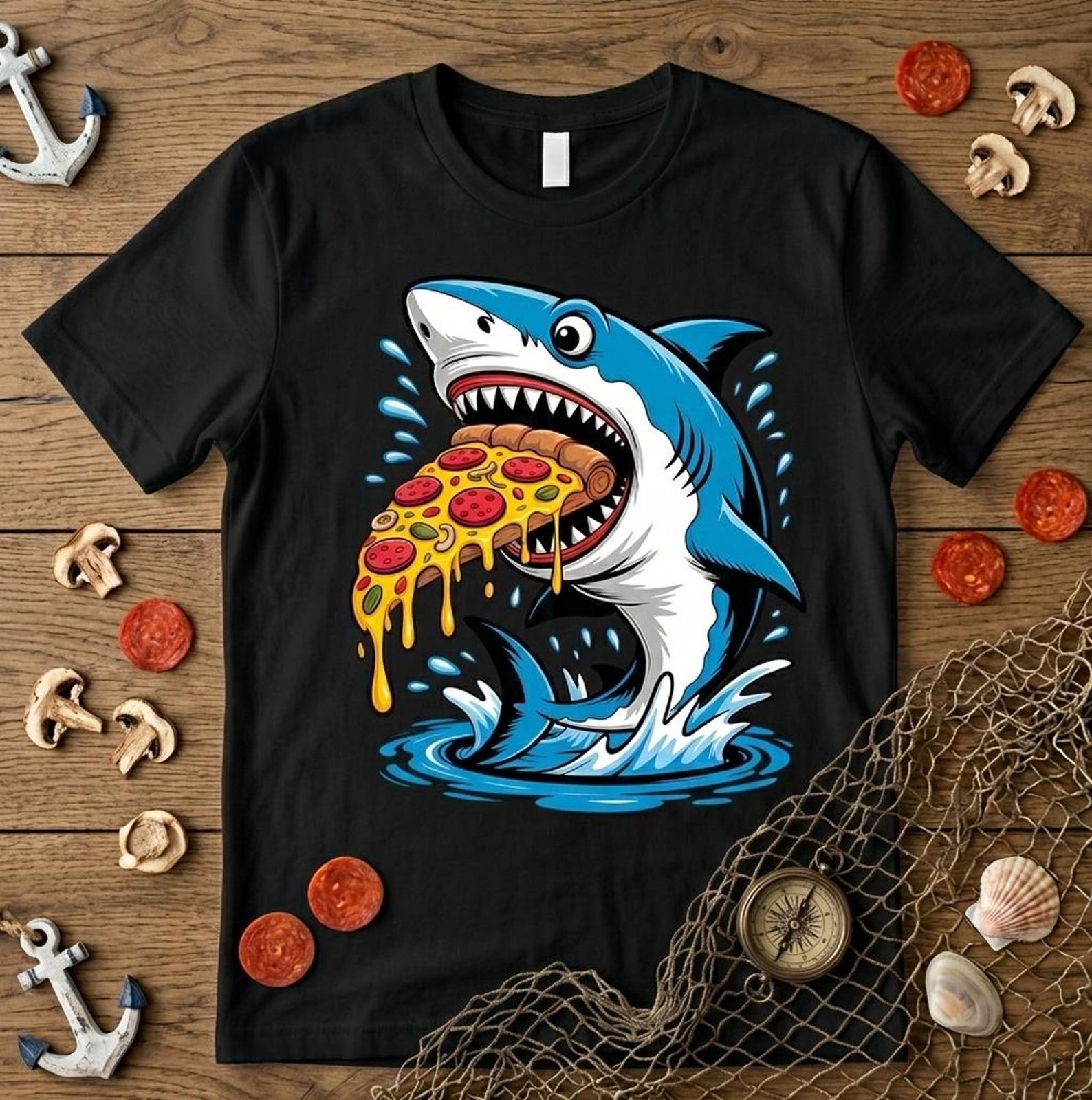 Pizza Eating Shark Shirt Funny Jawsome Pizza Lover Kids Boys Food Tee L