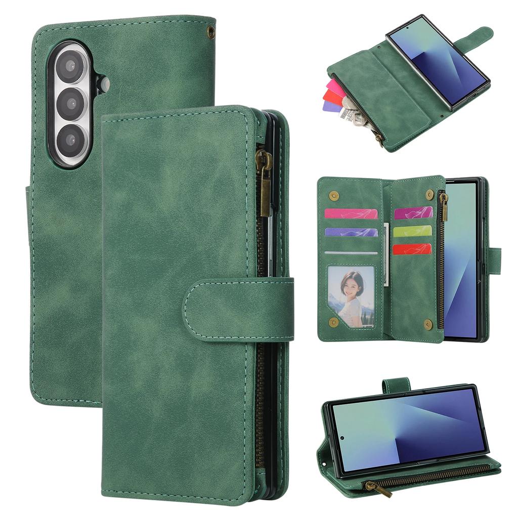 Zipper Magnetic Leather Phone Case For Samsung Galaxy Z Fold 7 6 5 4 3 5G Fold7 Fold6 Multi-card Wallet Kickstand Card Cover