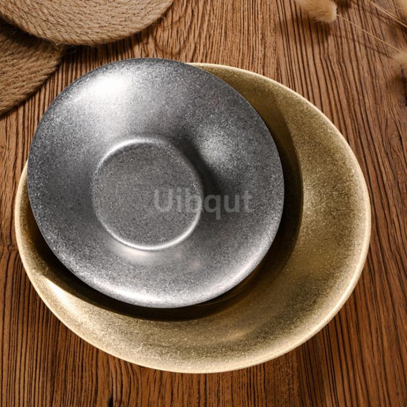 Vintage Stainless Steel Pasta Plate Korean Salad Bowl Crayfish Plate Golden Western Dining Plate Ramen Mixed Noodle Bowl Platos