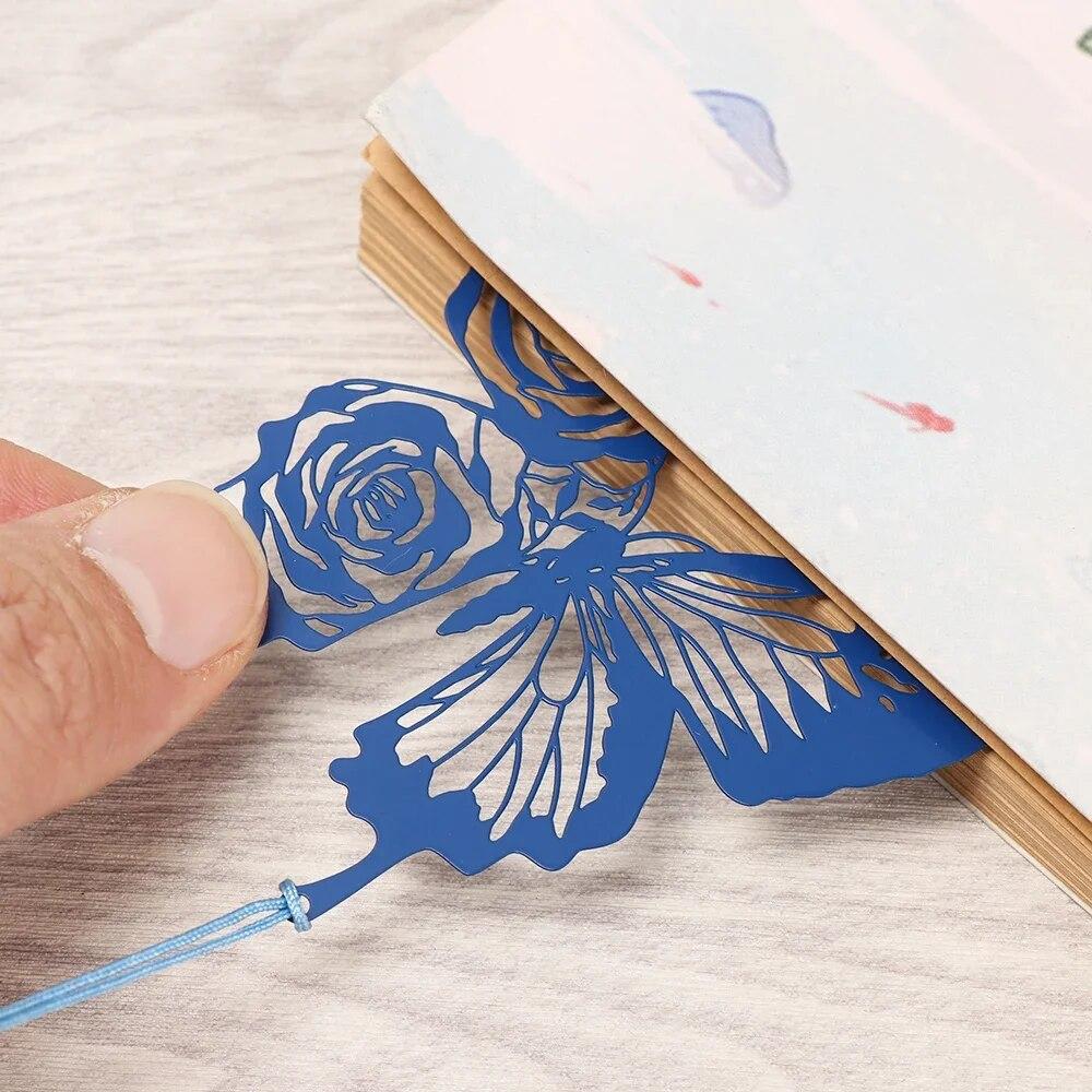 1Pc Vintage Butterfly Rose Ribbons Tassel Pendant Office Book Marker Supply School Creative Student Stationery Metal Bookmark
