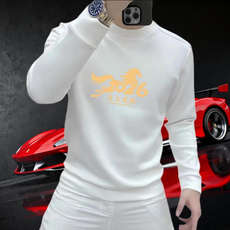 2026 Year of the Horse Men's Red Hoodie - Zodiac New Year Edition, Stylish and Prosperous