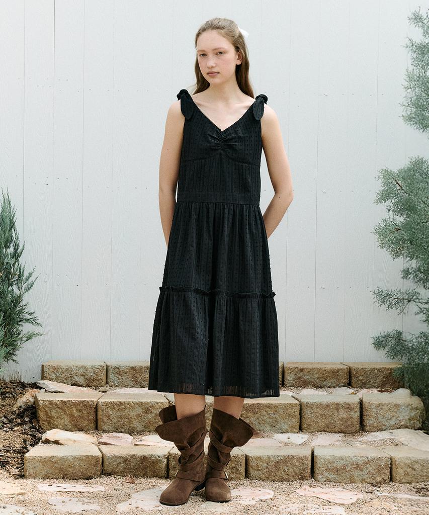 Lora Lora Tie Ribbon Sleeveless Onepiece Black