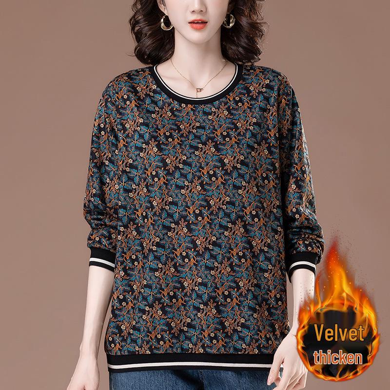 

Women s Plus Velvet Sweatshirt - Oversized, Thickened Autumn/Winter Top for Middle-Aged & Elderly (Style 6287) 5XL