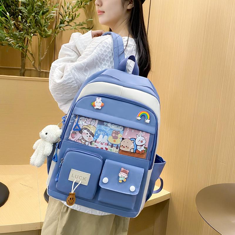 Five-Piece Backpack Set Women's Color Block Backpack Student Schoolbag Large Capacity Backpack