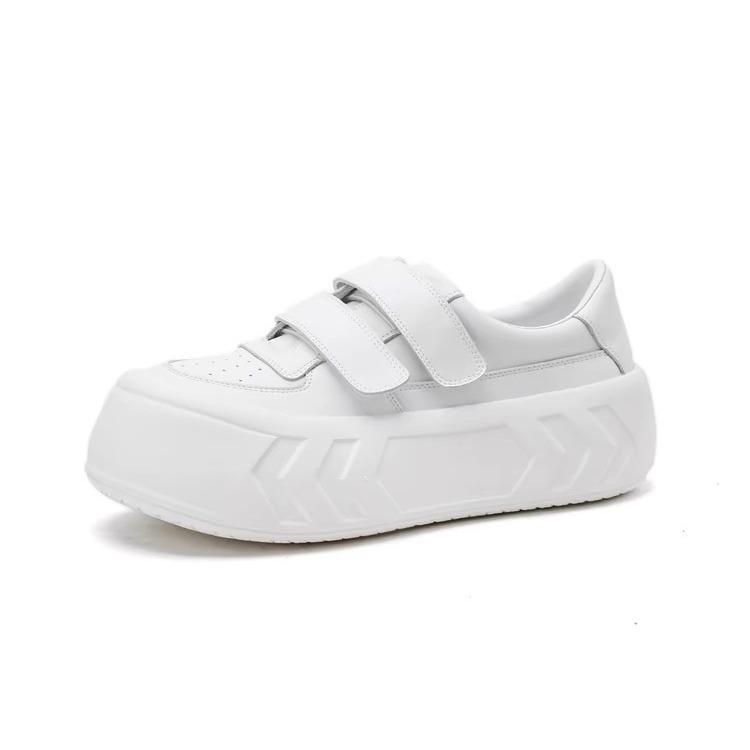 Velcro Big Head Platform Bread Shoes for Women 2025 Autumn New College Style Sports Leisure Height Increase White Shoes for Women
