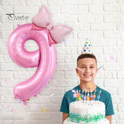 40 Inch Happy Party Balloon Set Number Bowknot Shape Balloon Aluminum Film Balloon with Inflatable Straw