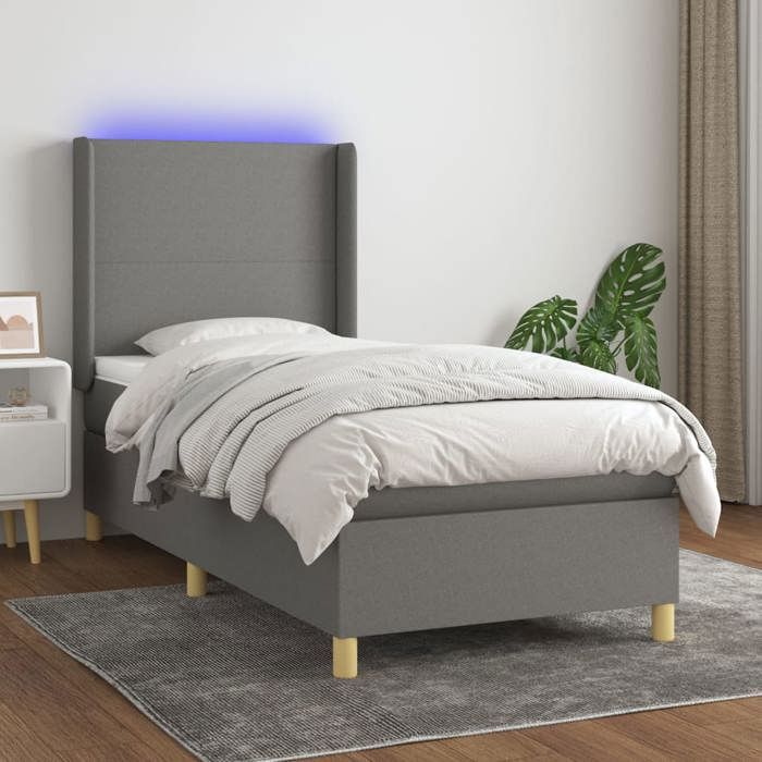 VidaXL Slat Bed Base with Mattress and LED, Upholstered Bed, Single Bed, Adult Bed for Interior Bedroom, 3138670
