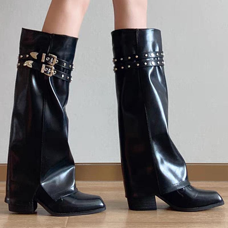 2026 Women Chunky High Boots Pointed Toe Shoes Sexy Lady Dress Gladiator Autumn New Trend Retro Fad Woman Boots Goth Botas Mujer