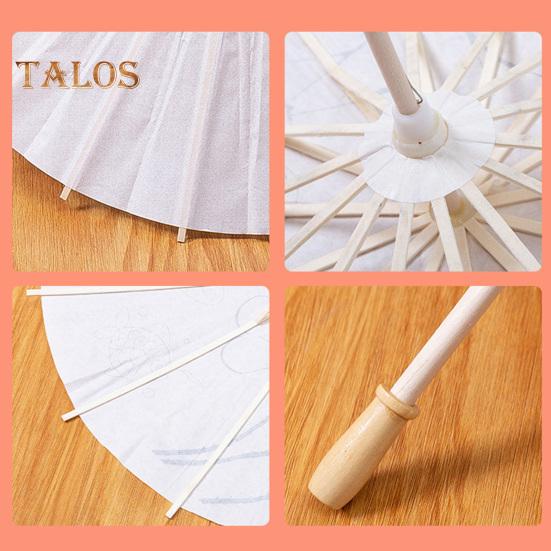 2Pcs White Paper Umbrella Chinese Style DIY Crafts Decorative Oil-paper Painting Umbrella Wooden Handle Oriental Parasol Party Favors