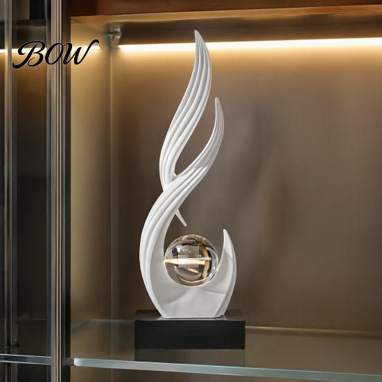 Elegant Craftsmanship Statue Abstract Decorative Sculpture with Clear Crystal Ball, Modern Flowing Curve Tabletop Decor Ball Table Centerpiece