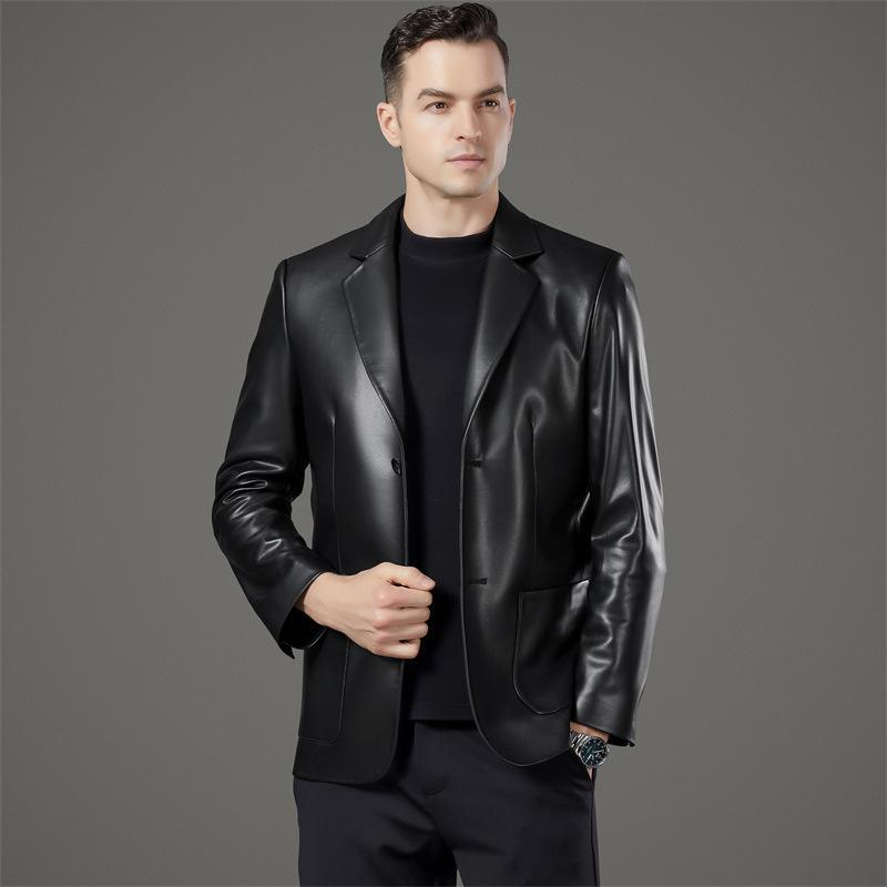 

Куртка из натуральной кожи для мужчин, осень и зима, новый воротник для костюма, модная повседневная кожаная куртка 5XL