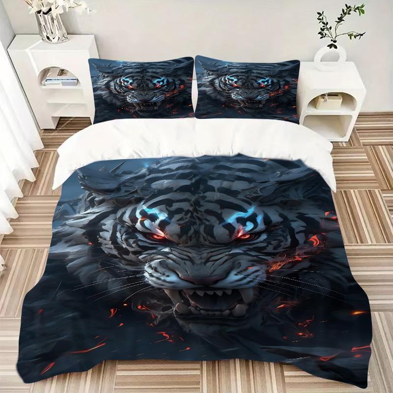 3pcs Tiger Head Print Duvet Cover Set - Includes 1 Duvet Cover and 2 Pillowcases, No Quilt Core, All-Season Home Decor yy251111026