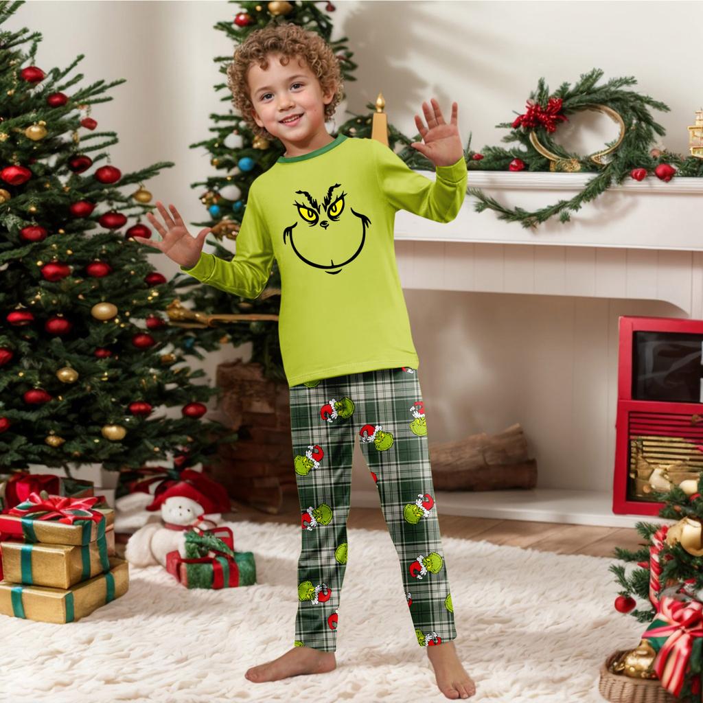 Juletrykk Søt familiesett Pyjamas, hjemmeklær, familiesett med lange armer toppbukser