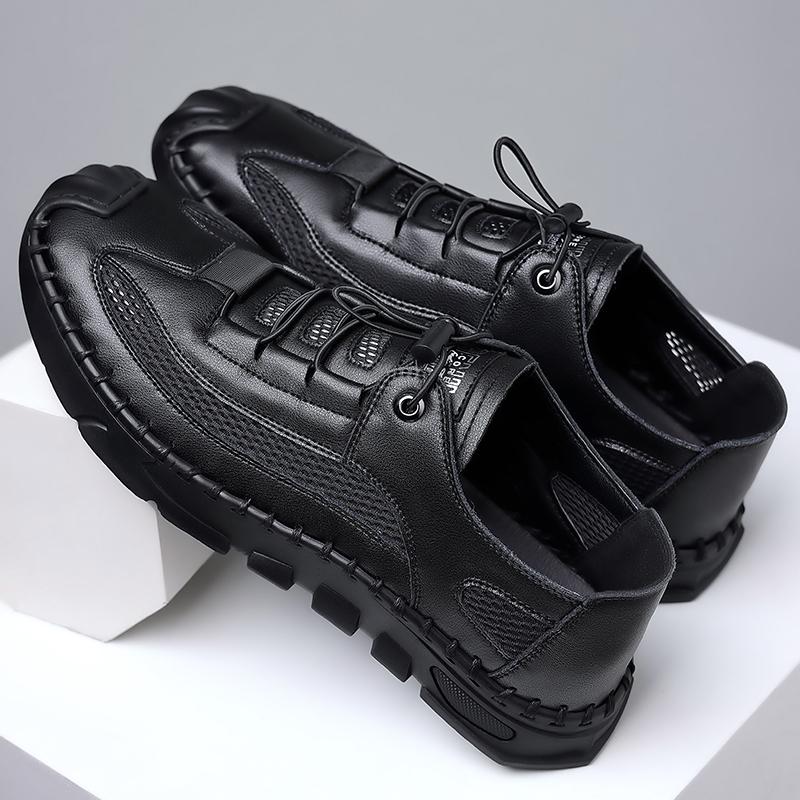 

Мужские кожаные сандалии ручной работы из натуральной кожи, дышащая летняя обувь для активного отдыха, мужские повседневные сандалии для треккинга 44 чёрный