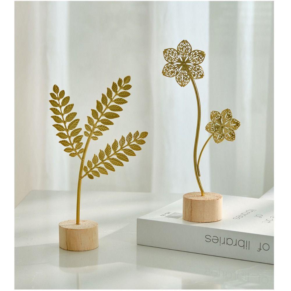 Wood Base Desktop Handicrafts Gold Green Tabletop Decoration Artistic Ginkgo Leaf Ornament Gift